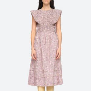 Sea New York Lilac Ida Print Floral Smocked Midi Dress - Size XS